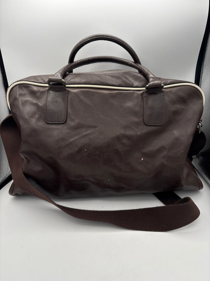 Unisex Vintage Puma Brown Leather Duffle Satchel w/ White Logo