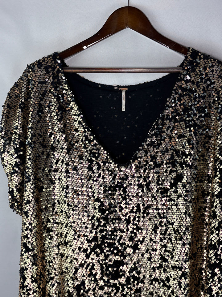 Women’s Free People Large Gold &amp; Black Sequin Blouse