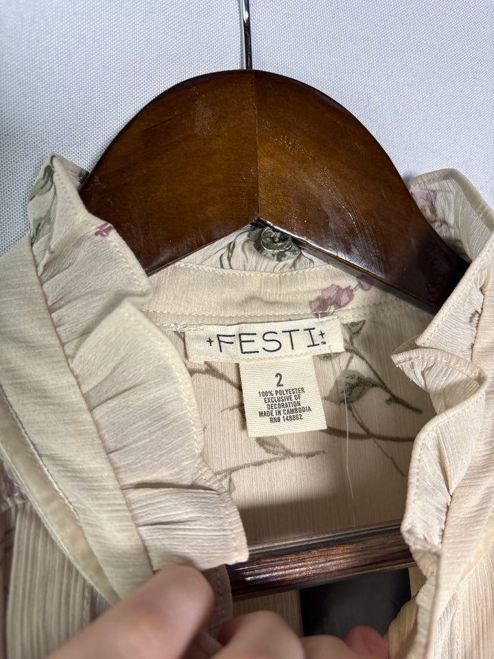 Women’s Festi Size 2 Cream Floral Peasant Blouse