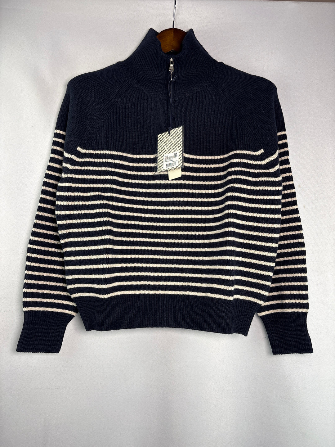 Unisex Dunst Small Navy Half Zip Sweater w/ White Stripes