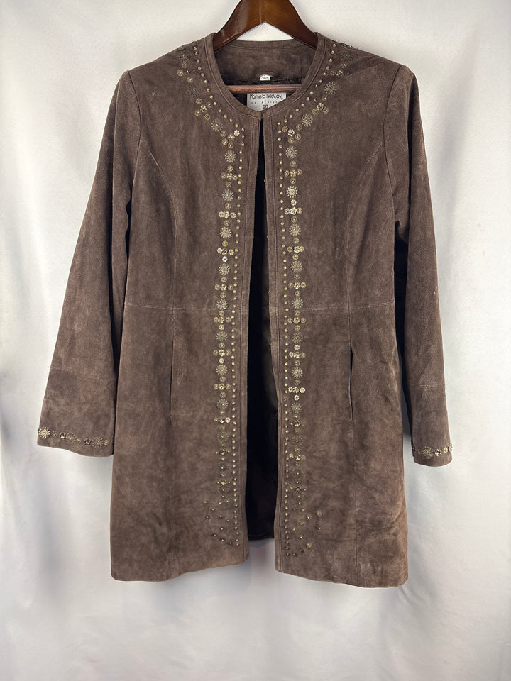Women’s Pamela McCoy Large Brown Leather Floral Duster