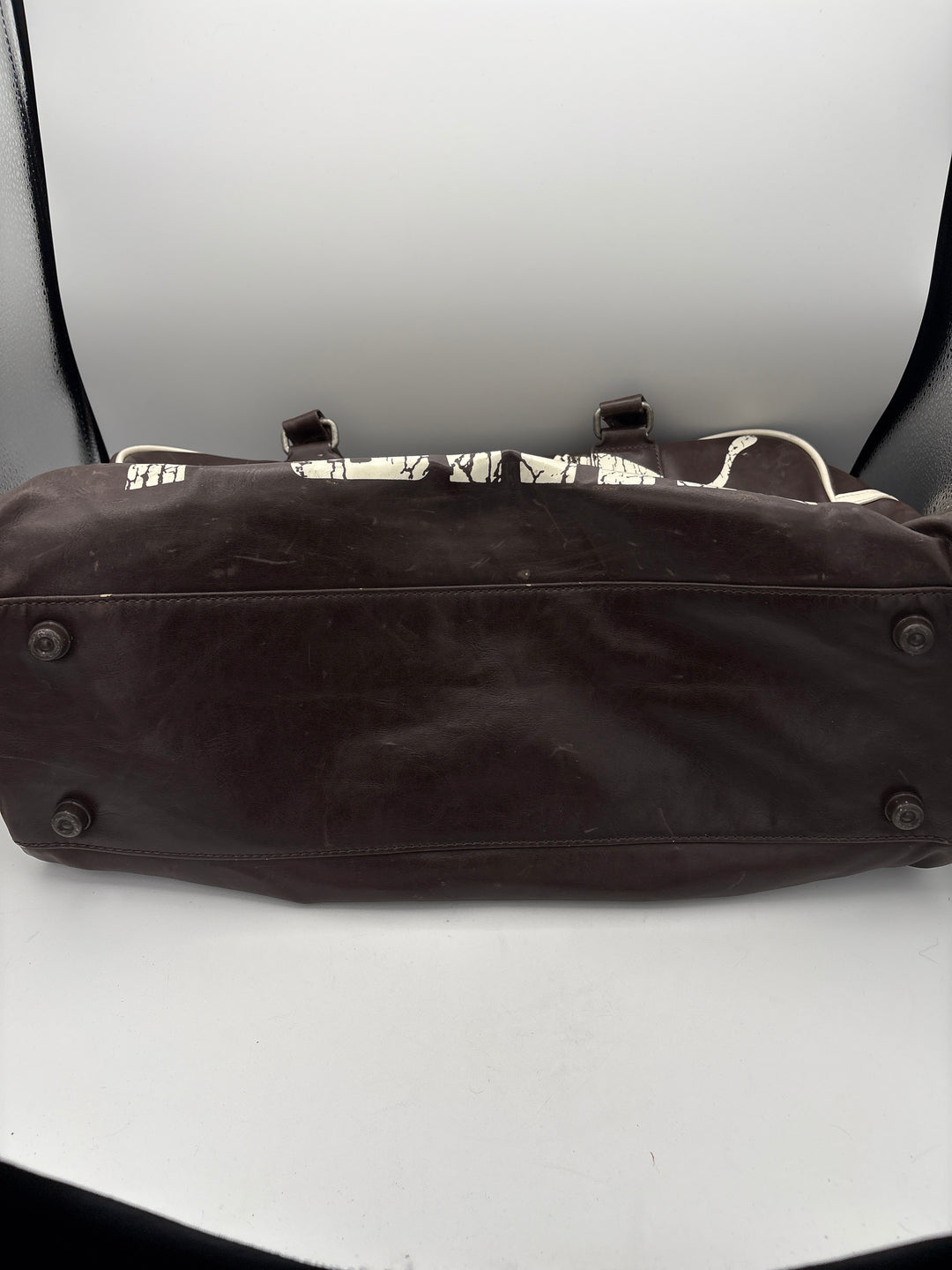Unisex Vintage Puma Brown Leather Duffle Satchel w/ White Logo