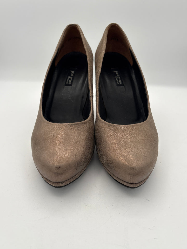Womens Paul Green Goldish Beige Suede Leather Pumps Size 7.5 4 Inch Heel