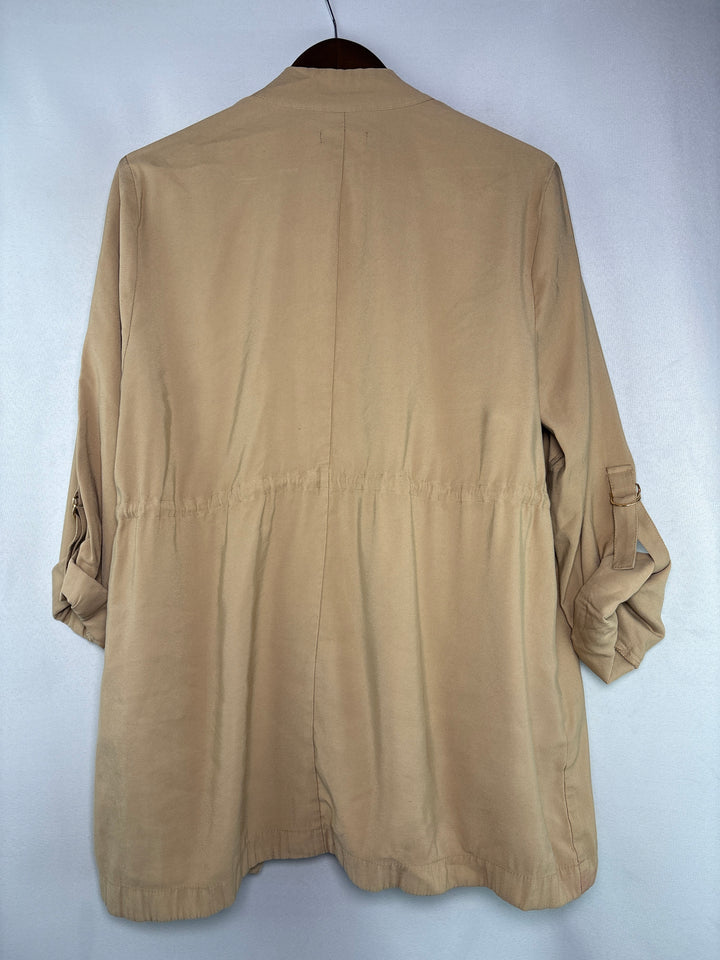 Torrid Womens Size 1 Tan Twill Drape Front Jacket With Buckle Sleeves