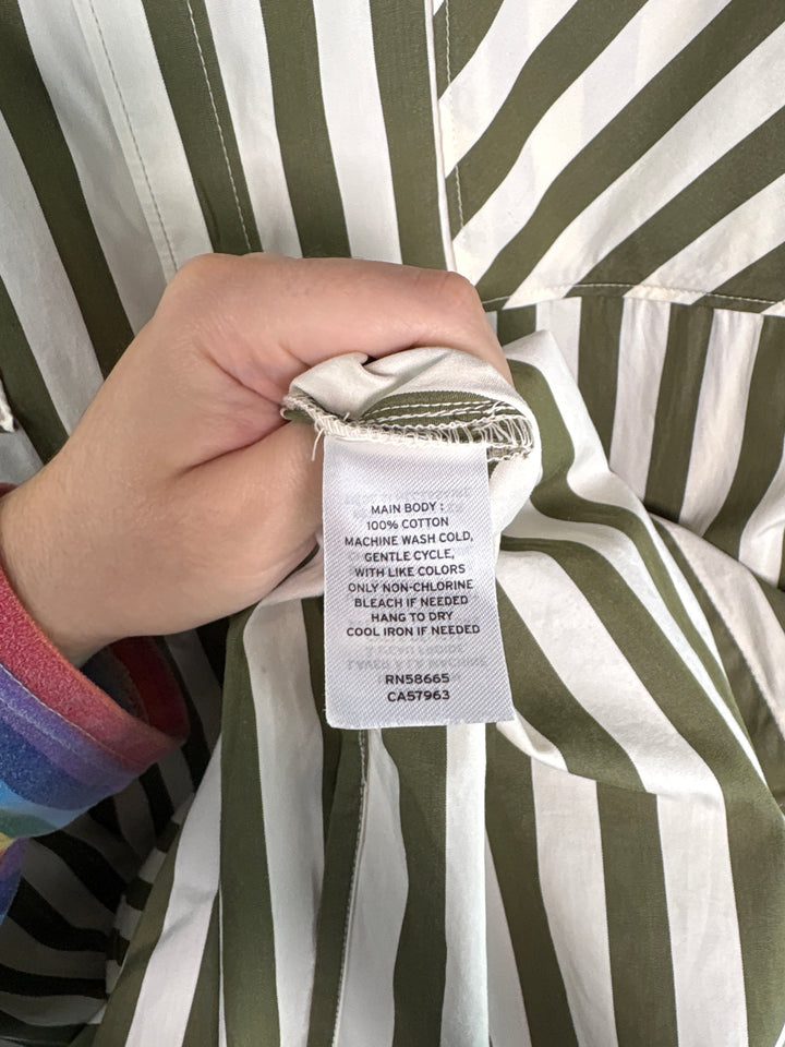 Women’s Nordstrom Size 2X Green &amp; White Stripe Button Up Maxi Dress