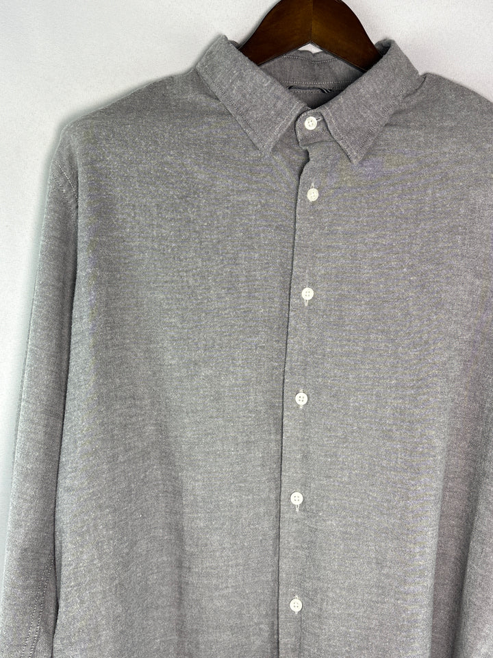 Mens Nordstrom Light Gray Cotton Blend Dress Shirt XL Adjustable Button Sleeves
