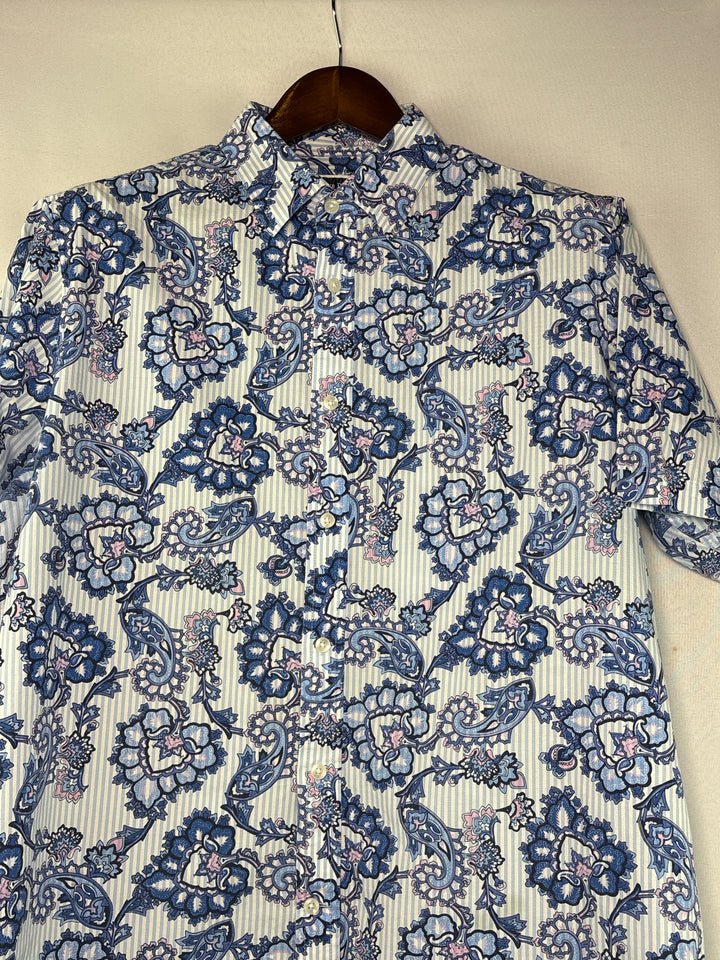 Men’s Club Room Large Blue Striped Paisley Short Sleeve Button Up
