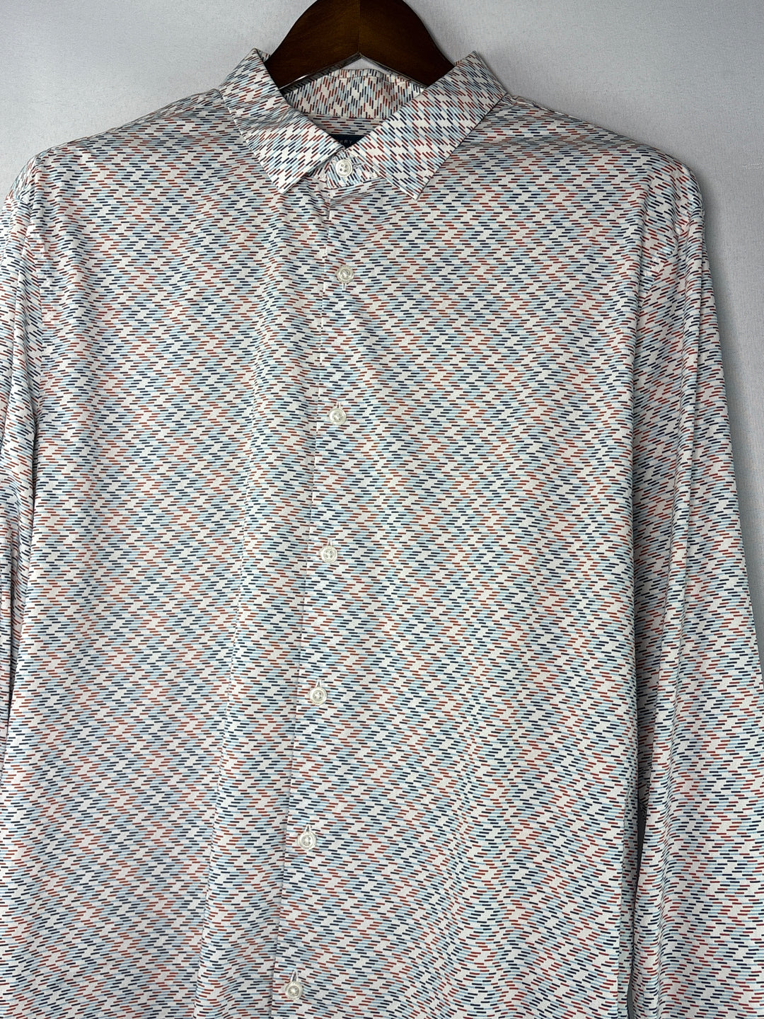Men’s Perry Ellis XL White Red Blue Patterned Dress Shirt