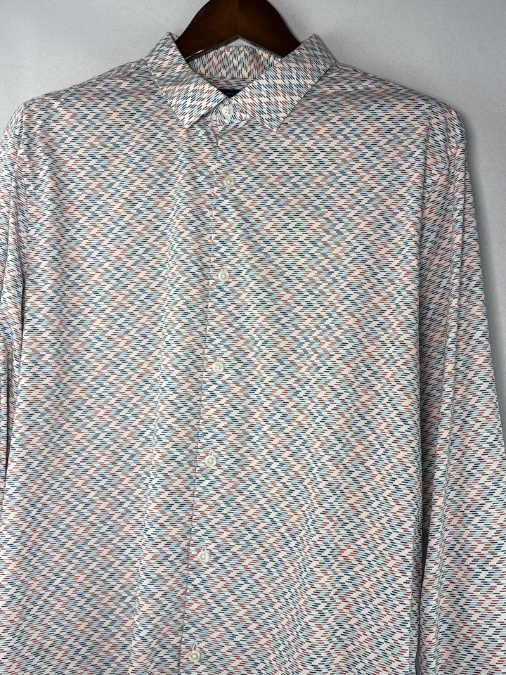 Men’s Perry Ellis XL White Red Blue Patterned Dress Shirt