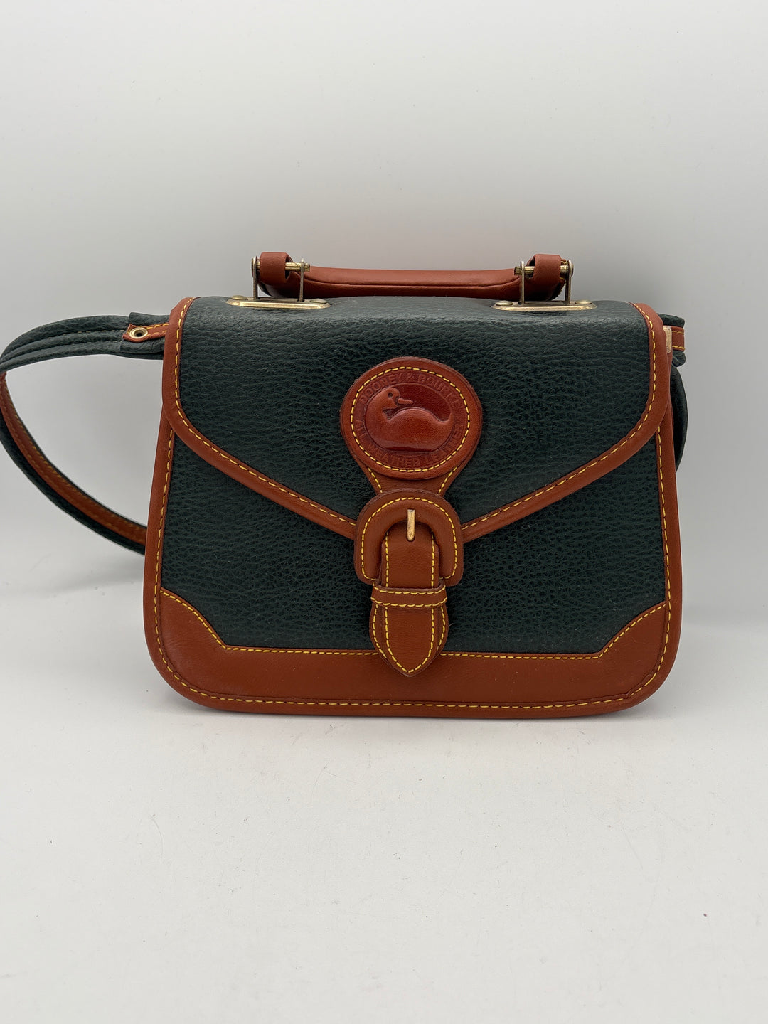 Womens Dooney and Bourke Green Brown Leather Mini Crossbody Handbag