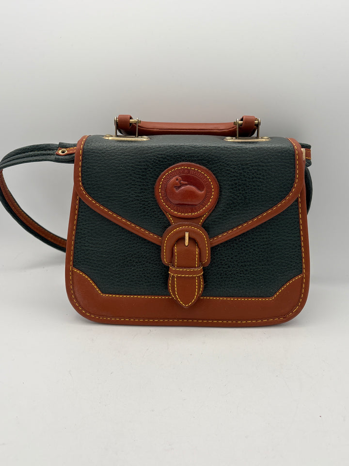 Womens Dooney and Bourke Green Brown Leather Mini Crossbody Handbag