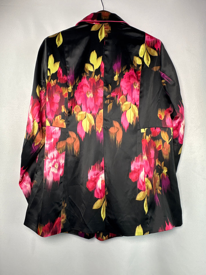 Womens Torrid Size 1 Black Satin Blazer With Pink Floral Print