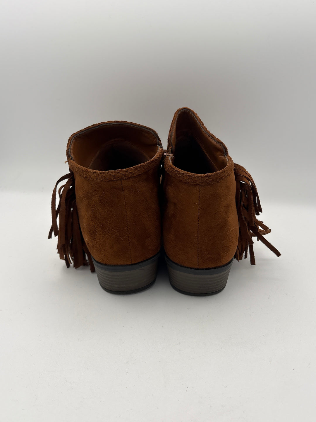 Womens Pierre Dumas Brown Suede Fringe Ankle Boots Size 7.5 With Side Zipper