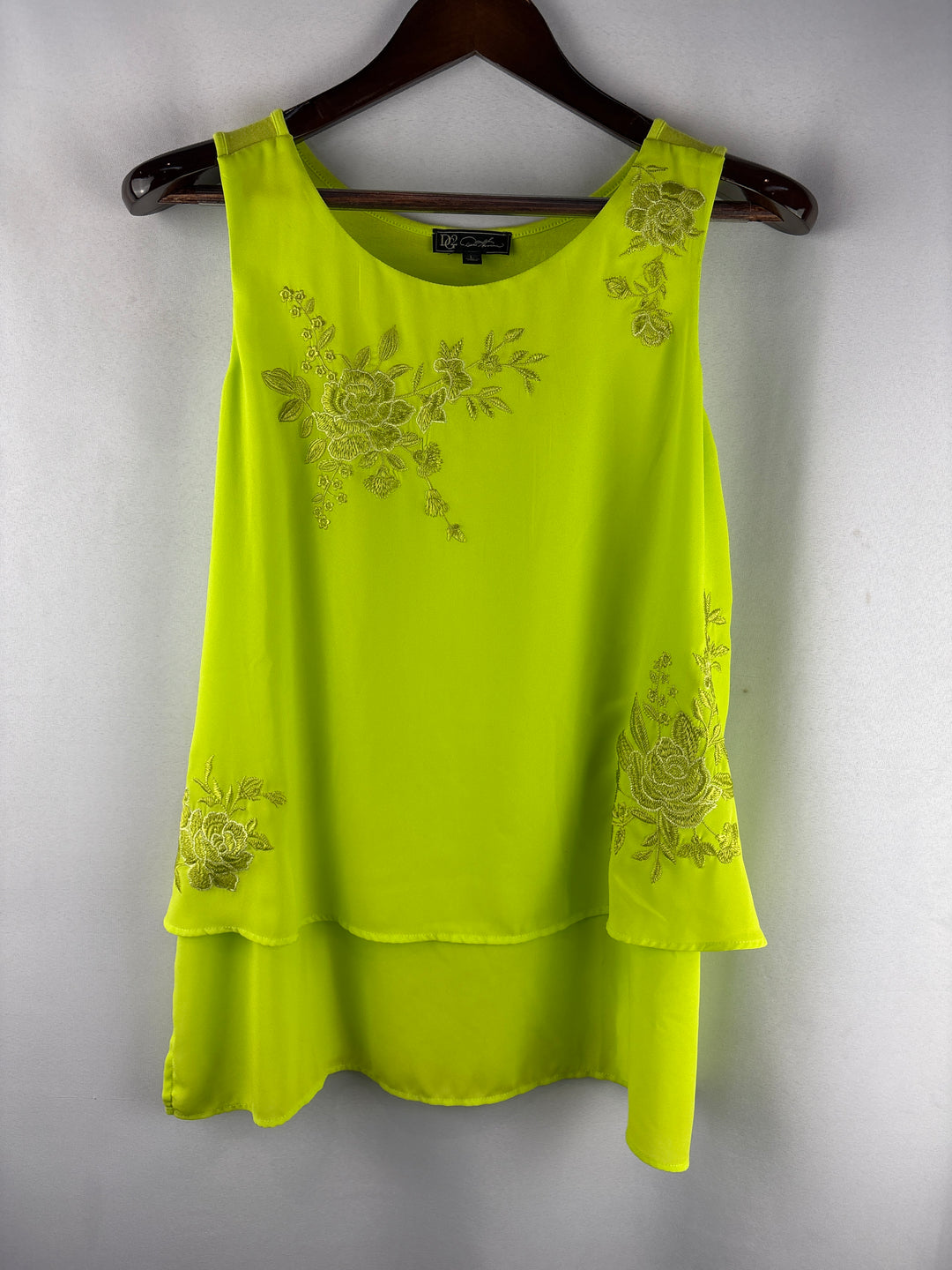 Women’s DG2 Large Neon Green Floral Sleeveless Blouse