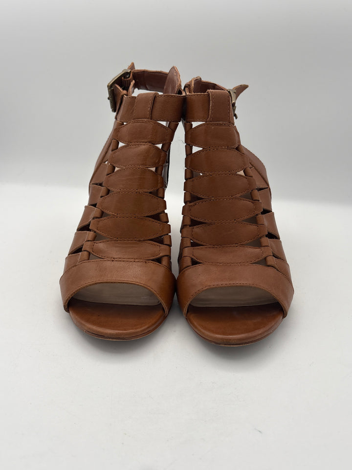 Womens Vince Camuto Brown Leather Gladiator Heels Size 7.5 Three Inch Heel