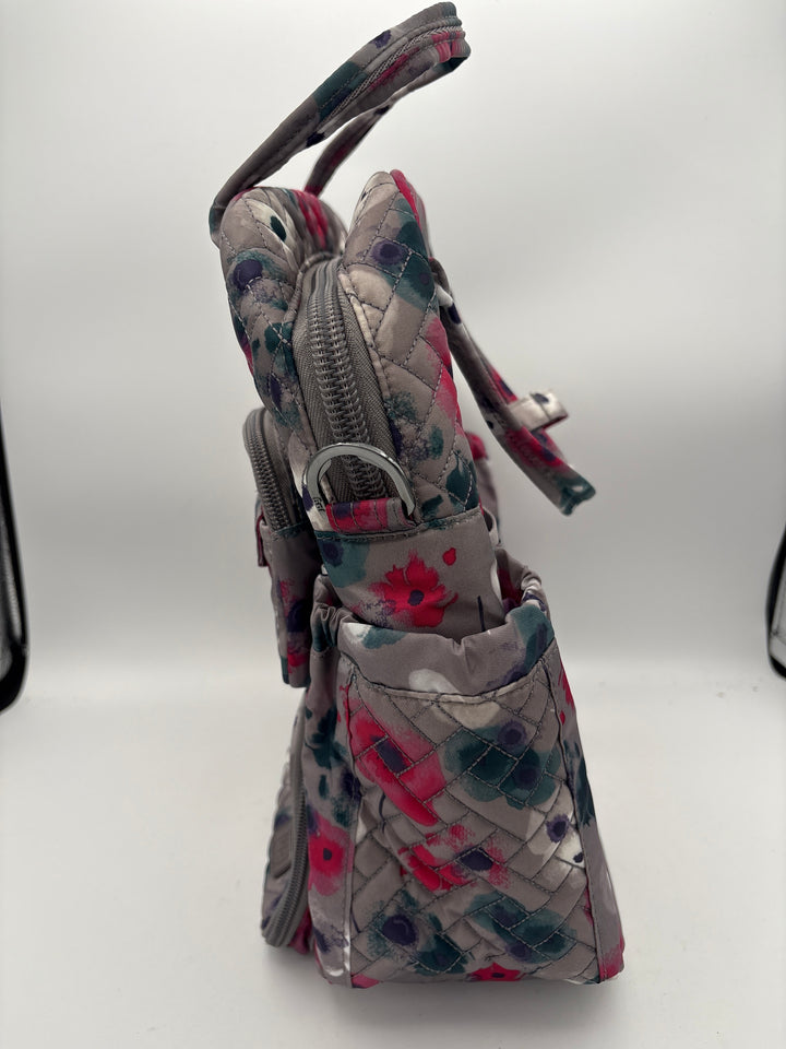 Women’s Lug Puddle Jumper Travel Bag Gray Floral Shoulder Bag