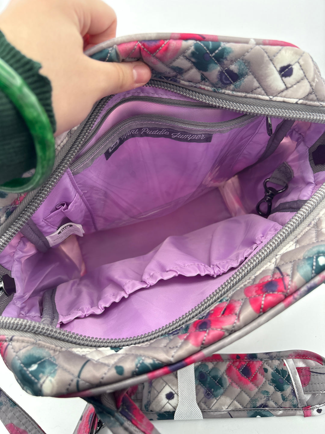 Women’s Lug Puddle Jumper Travel Bag Gray Floral Shoulder Bag