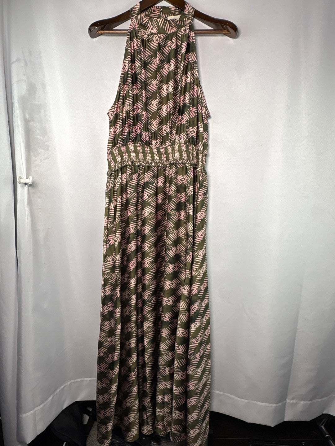 Women’s Mellóday XL Dark Green &amp; Pink Fern Maxi Dress