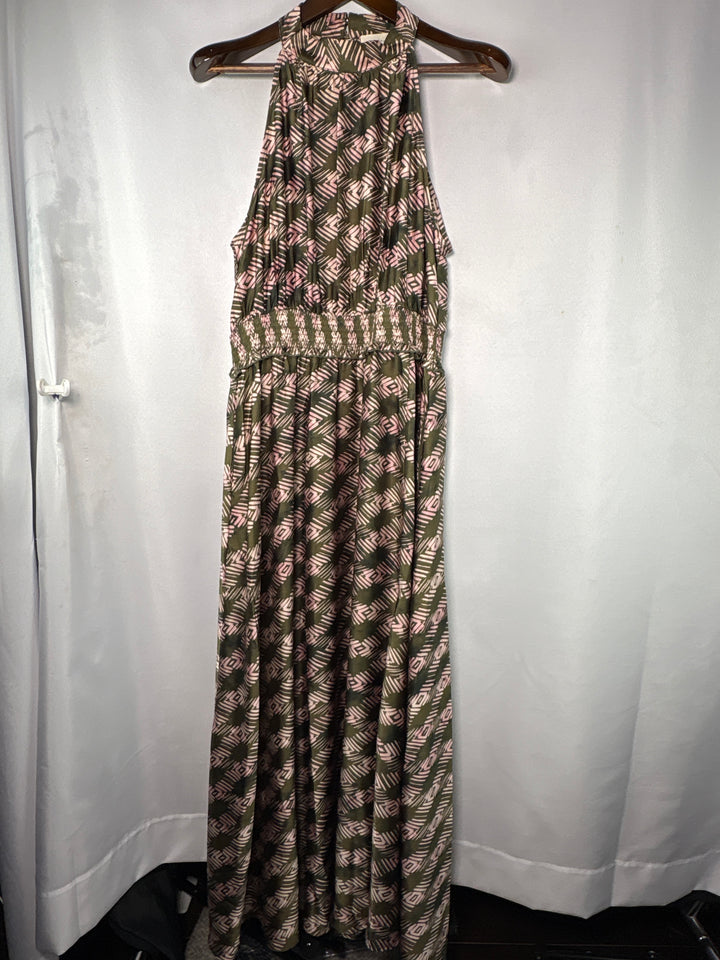 Women’s Mellóday XL Dark Green &amp; Pink Fern Maxi Dress