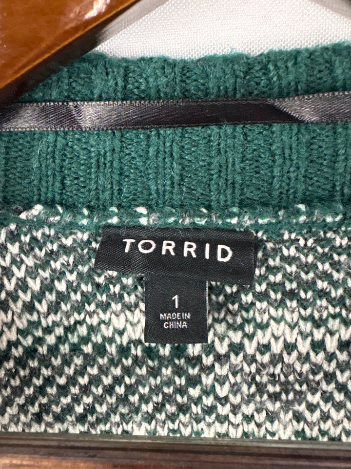 Women’s Torrid Size 1 Dark Green Heart Patterned Cardigan