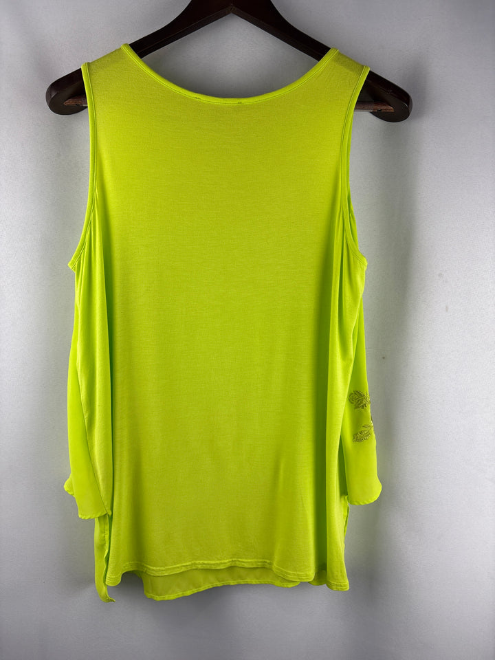 Women’s DG2 Large Neon Green Floral Sleeveless Blouse