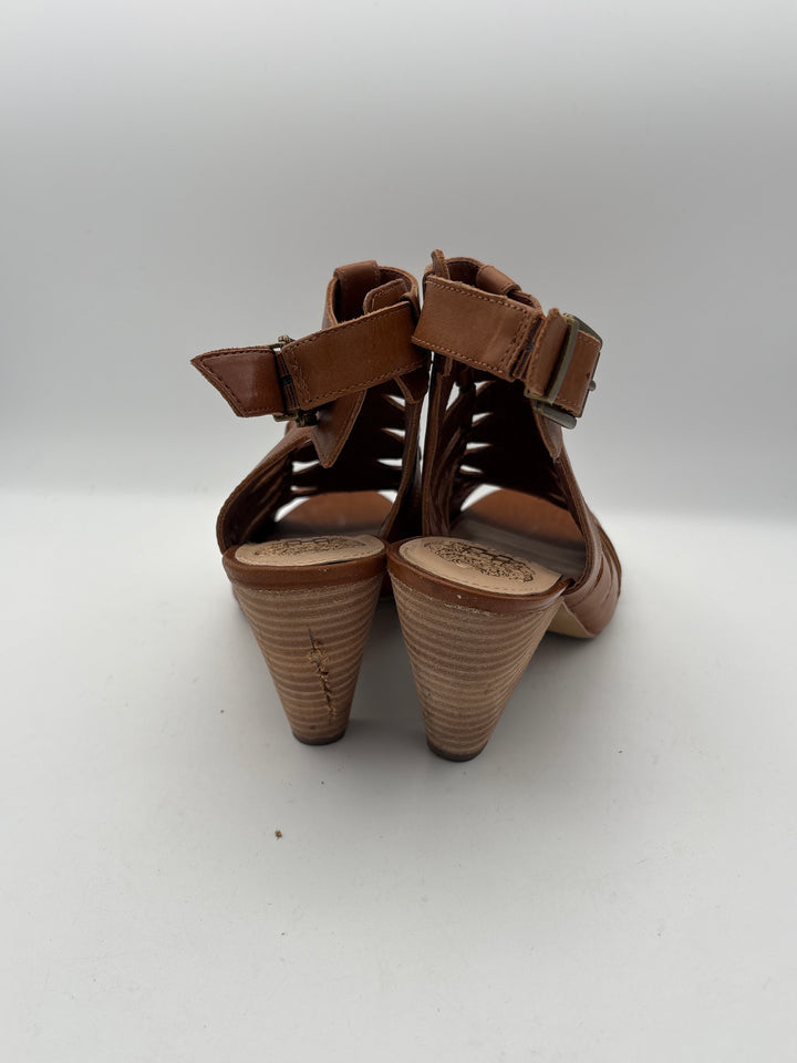 Womens Vince Camuto Brown Leather Gladiator Heels Size 7.5 Three Inch Heel