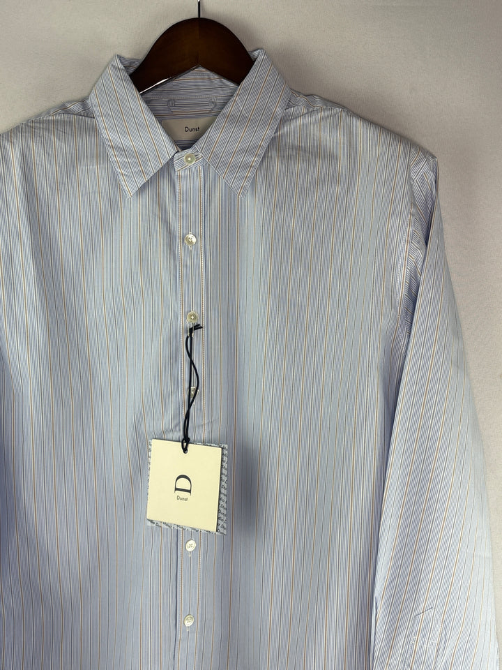 Unisex Dunst Medium Light Blue Striped Button Up Shirt