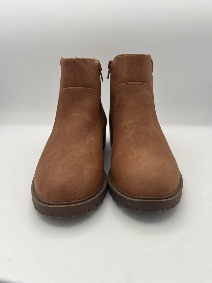 Womens SM New York Brown Soft Leather Ankle Boots Side Zipper Size 7.5