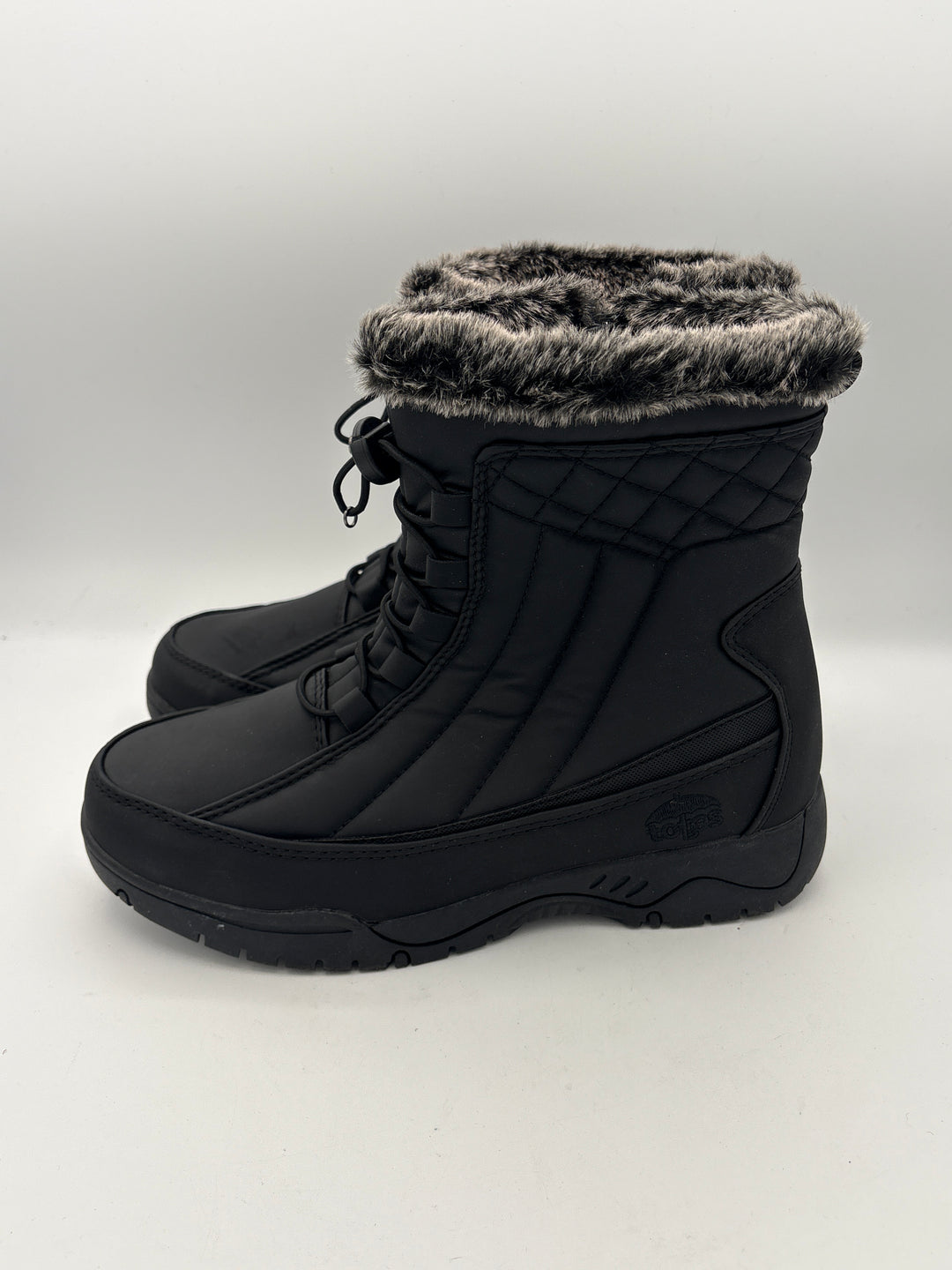 Totes Womens Black Snow Boots Size 7 with Fur Lining and Side Zippers