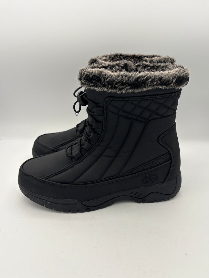Totes Womens Black Snow Boots Size 7 with Fur Lining and Side Zippers