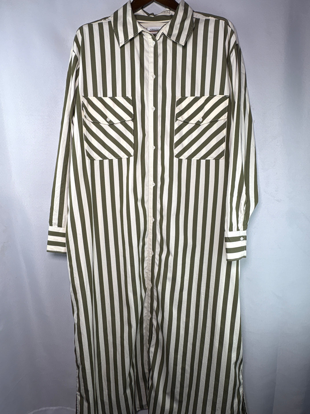 Women’s Nordstrom Size 2X Green &amp; White Stripe Button Up Maxi Dress