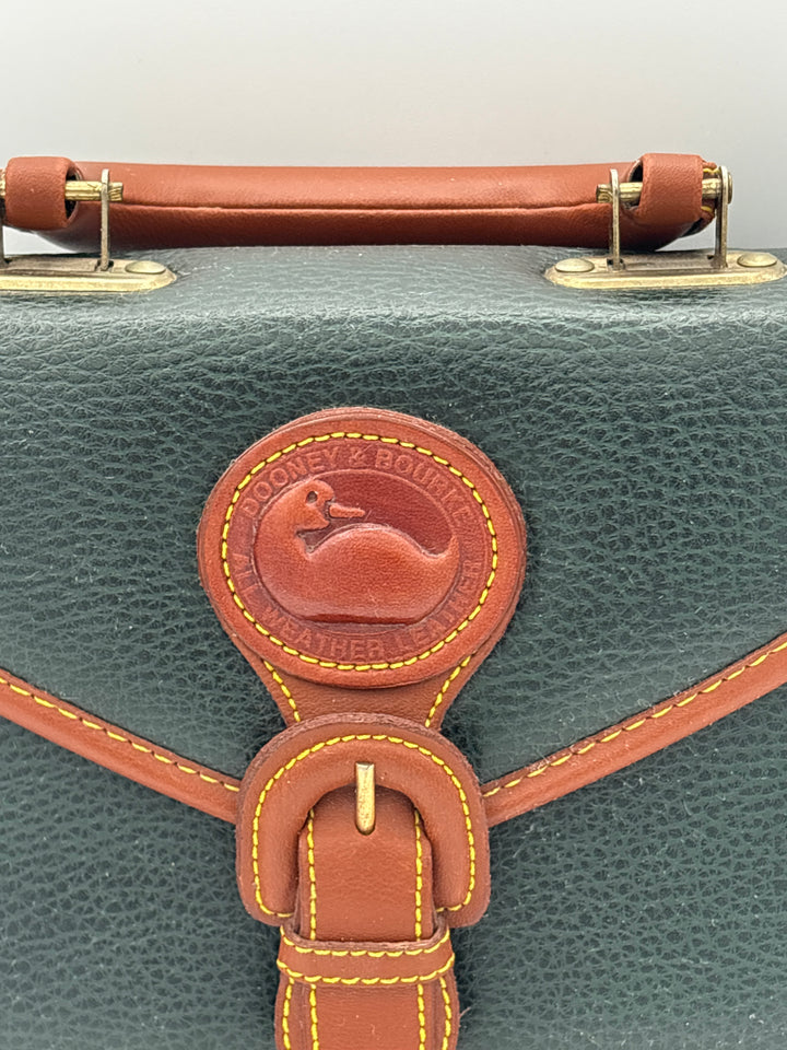 Womens Dooney and Bourke Green Brown Leather Mini Crossbody Handbag