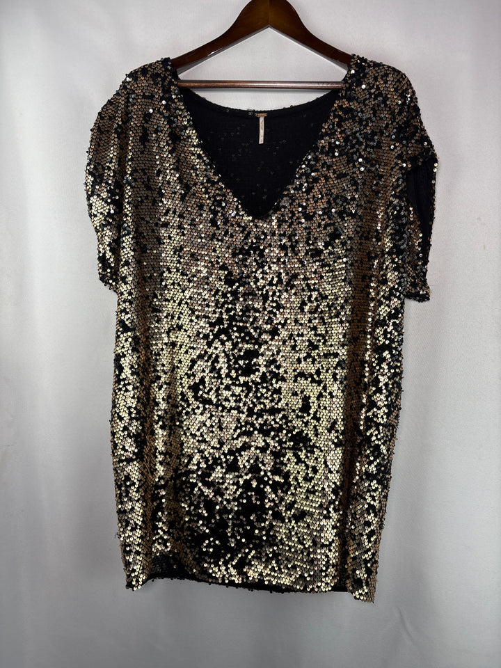 Women’s Free People Large Gold &amp; Black Sequin Blouse