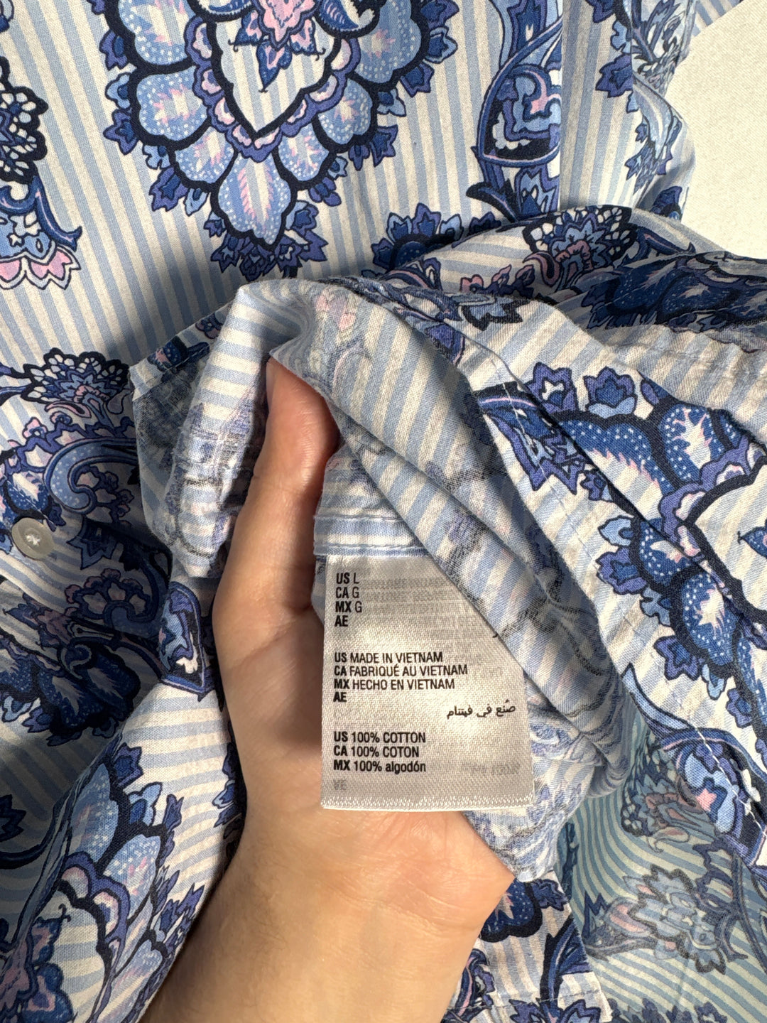 Men’s Club Room Large Blue Striped Paisley Short Sleeve Button Up
