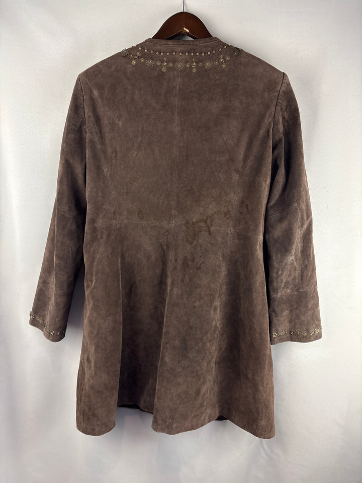 Women’s Pamela McCoy Large Brown Leather Floral Duster