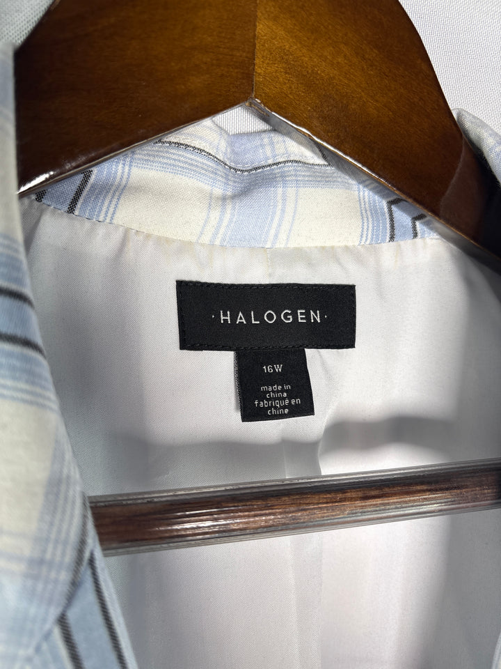 Womens Halogen Size 16W White Blue Plaid Stretch Blazer Jacket