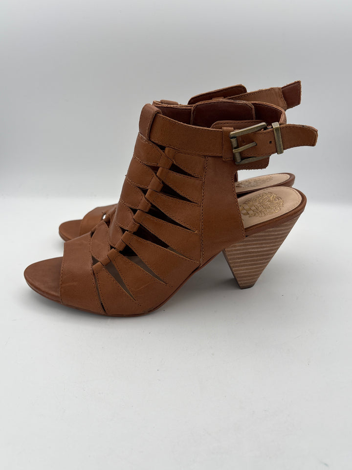 Womens Vince Camuto Brown Leather Gladiator Heels Size 7.5 Three Inch Heel