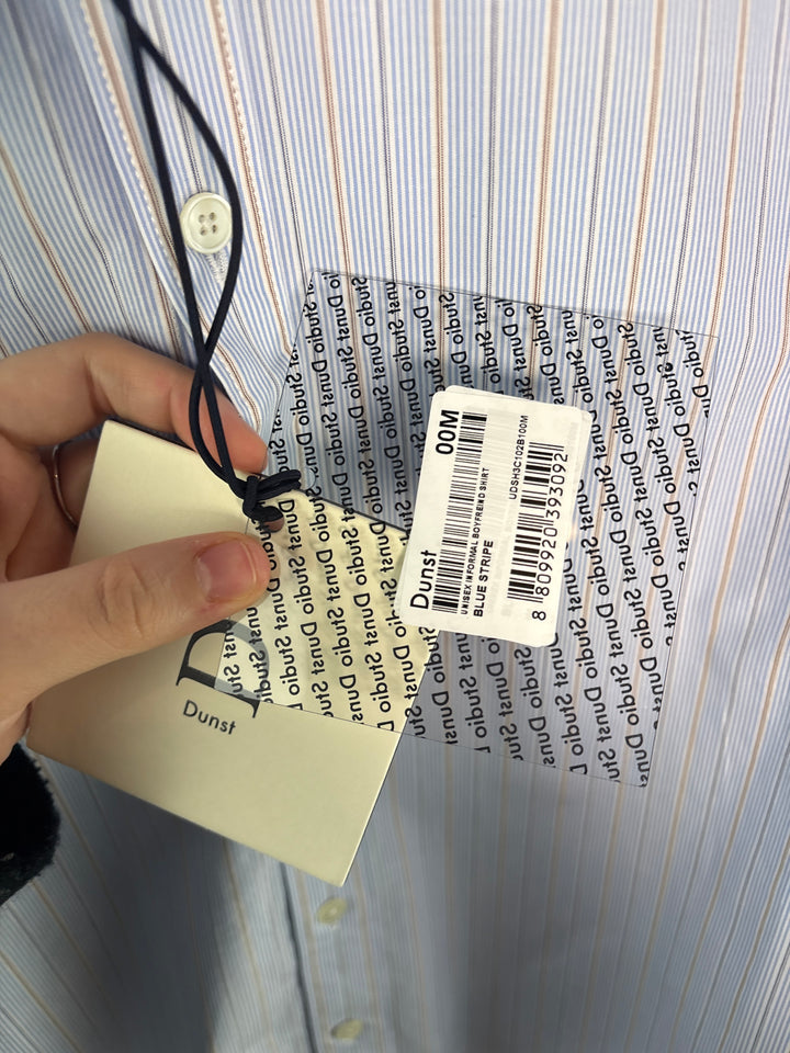 Unisex Dunst Medium Light Blue Striped Button Up Shirt