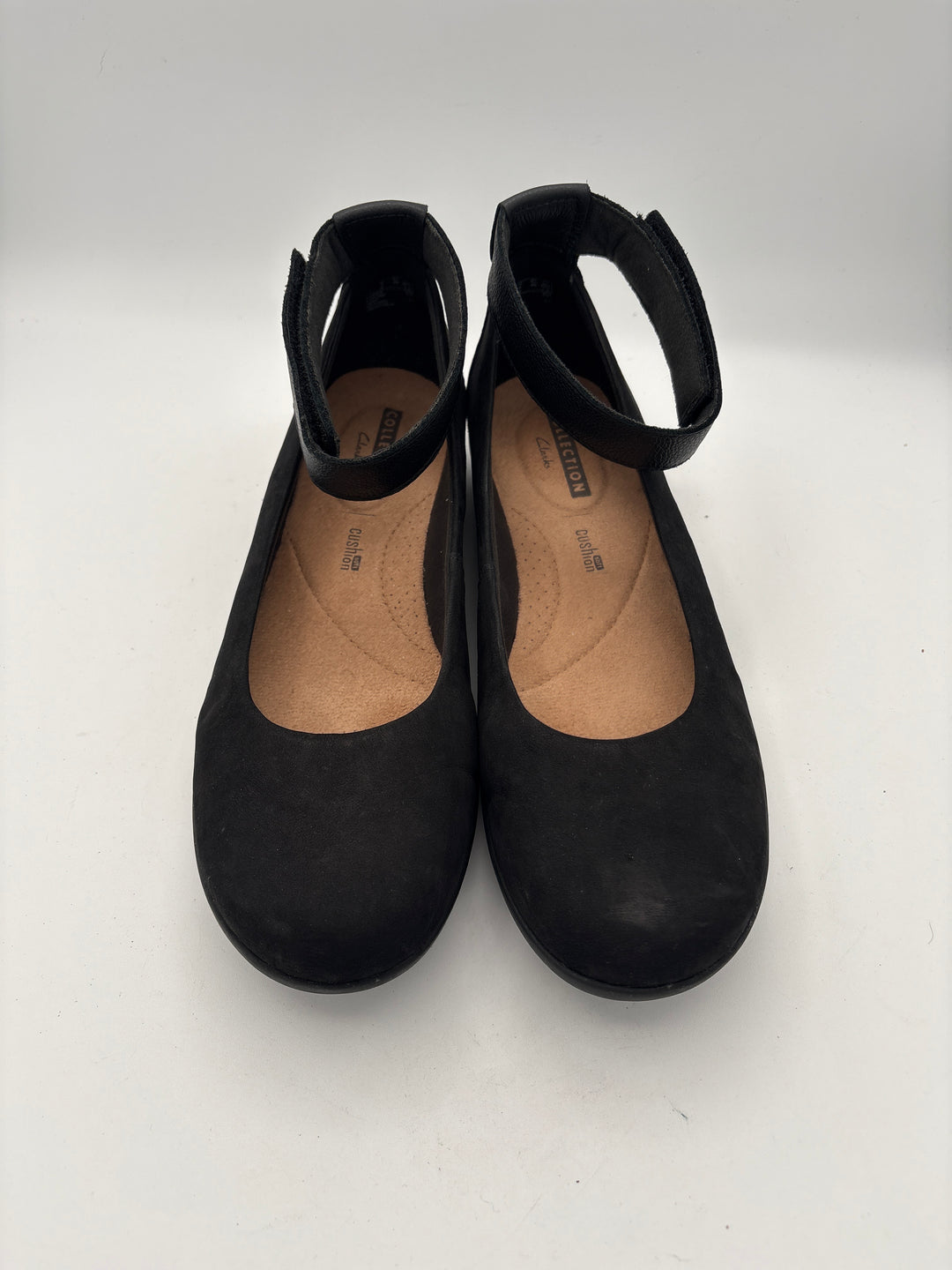 Women’s Clark’s Size 9 Black Suede Ballet Flats w/ Ankle Strap