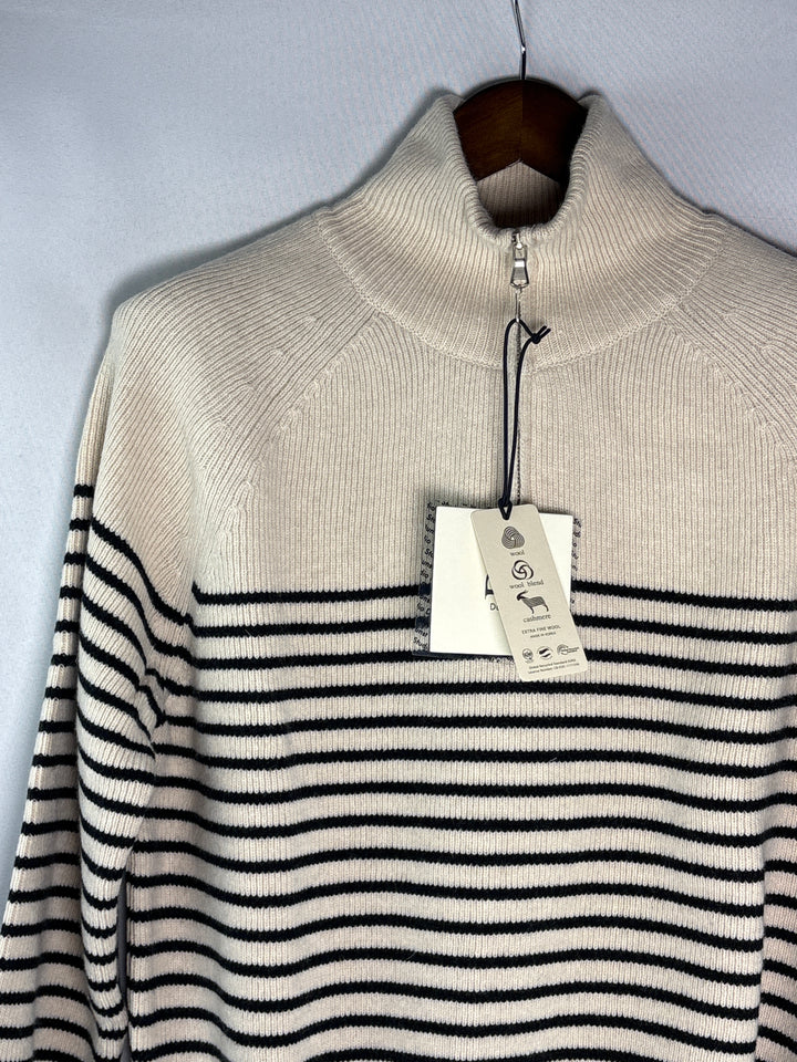 Unisex Dunst Small Beige w/ Black Stripes Half Zip Sweater