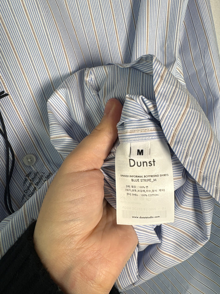 Unisex Dunst Medium Light Blue Striped Button Up Shirt