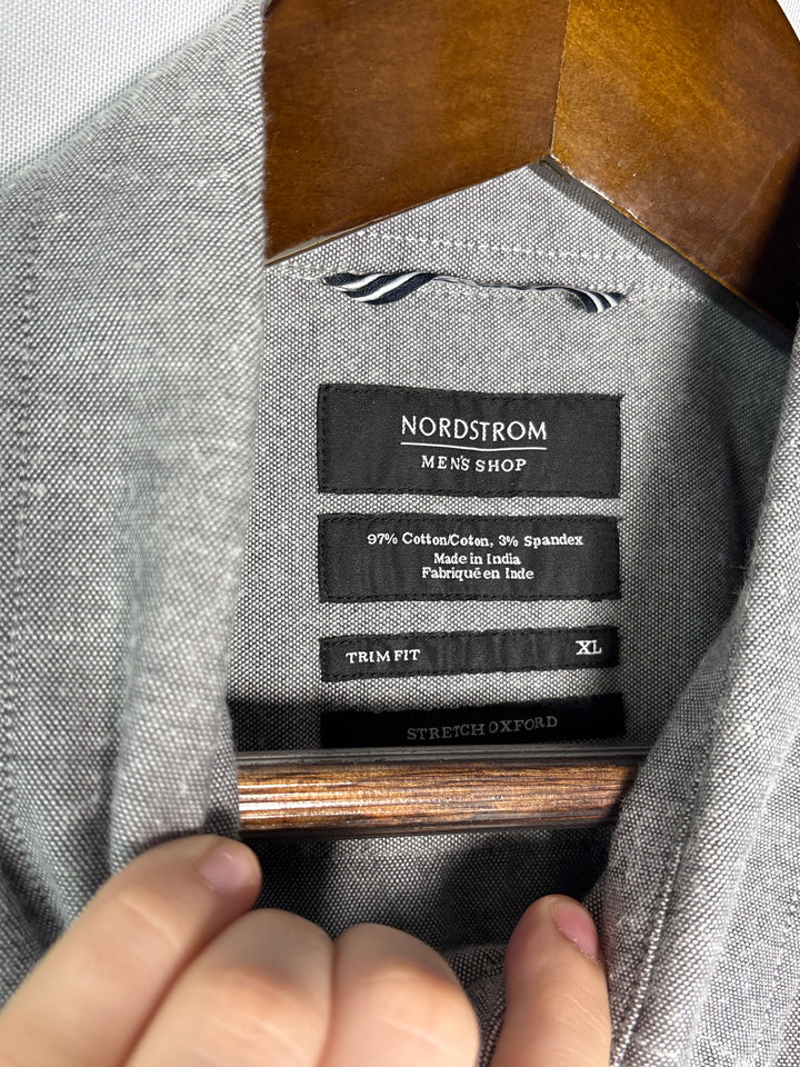 Mens Nordstrom Light Gray Cotton Blend Dress Shirt XL Adjustable Button Sleeves