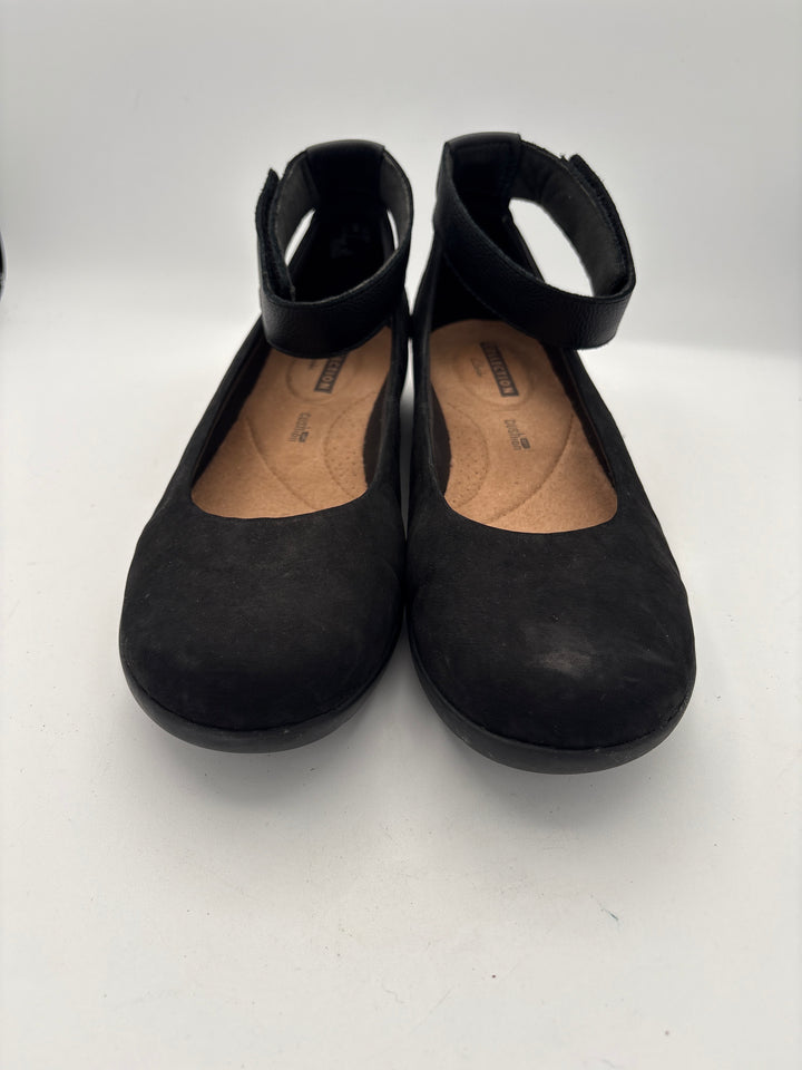 Women’s Clark’s Size 9 Black Suede Ballet Flats w/ Ankle Strap