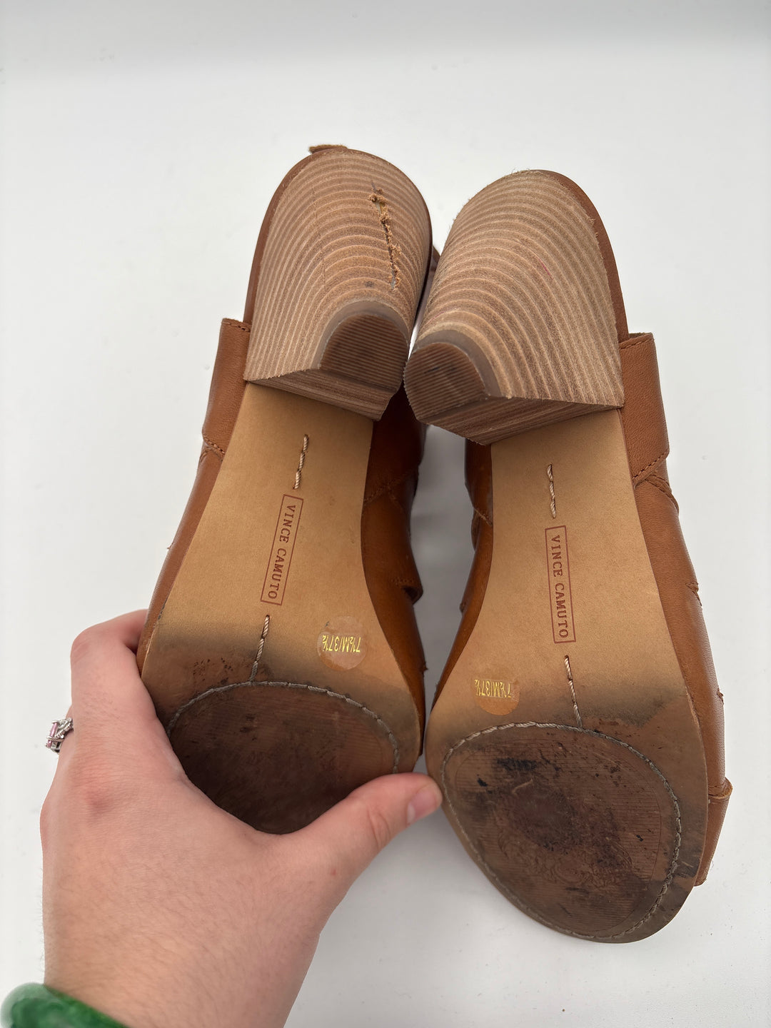 Womens Vince Camuto Brown Leather Gladiator Heels Size 7.5 Three Inch Heel