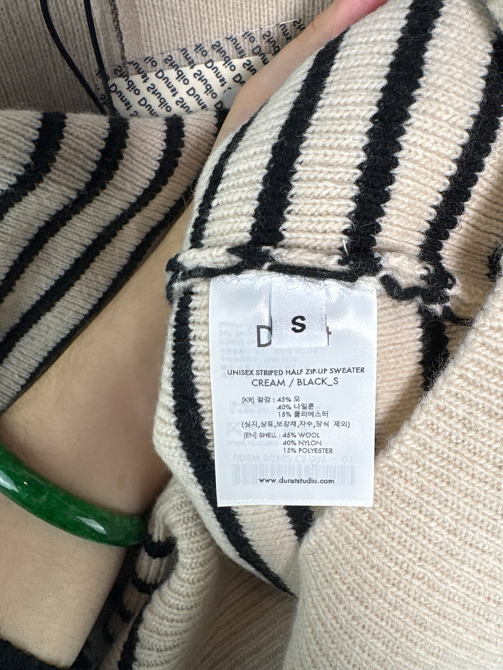 Unisex Dunst Small Beige w/ Black Stripes Half Zip Sweater