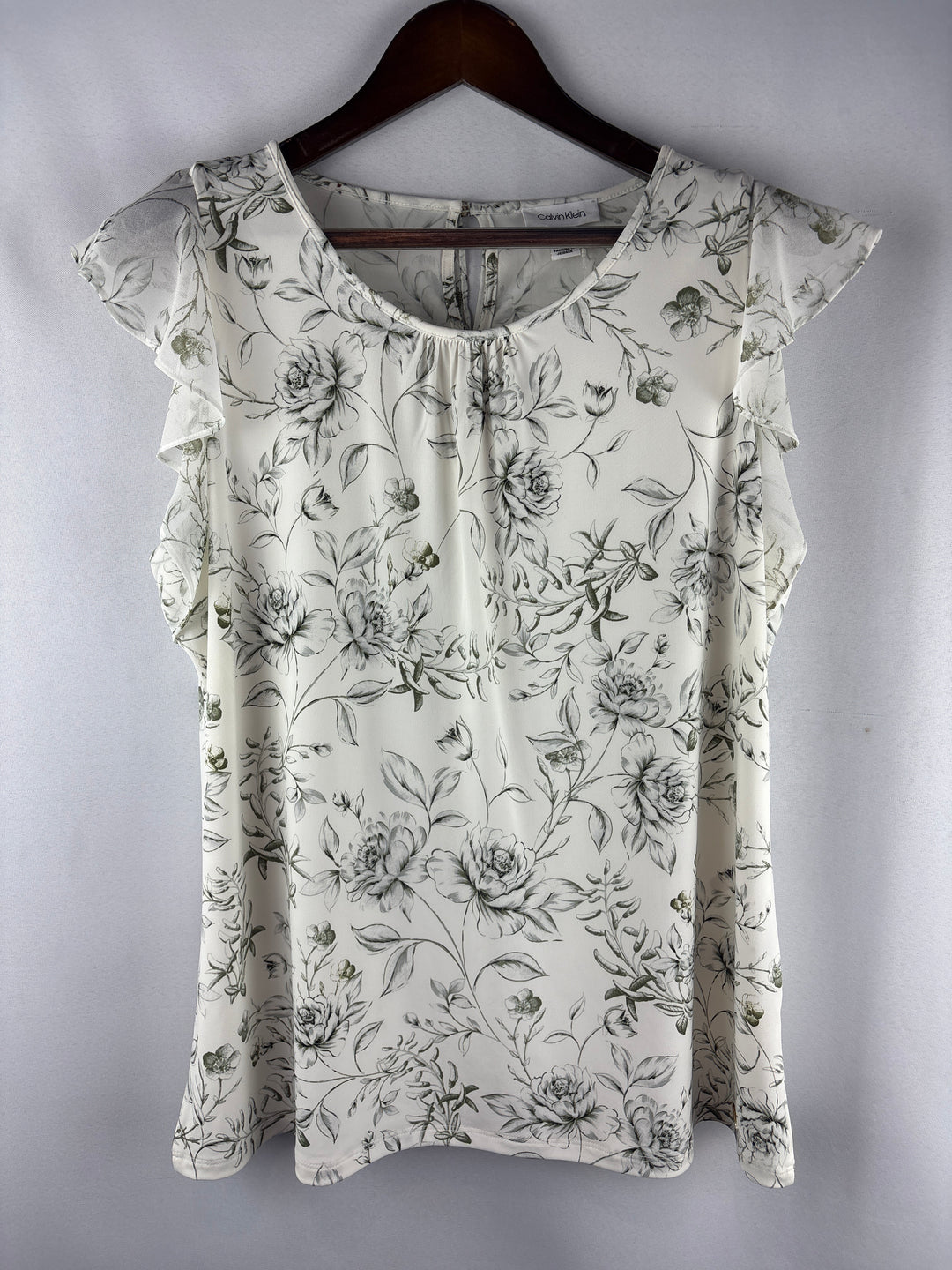 Women’s Calvin Klein Large White w/ Green Florals Blouse