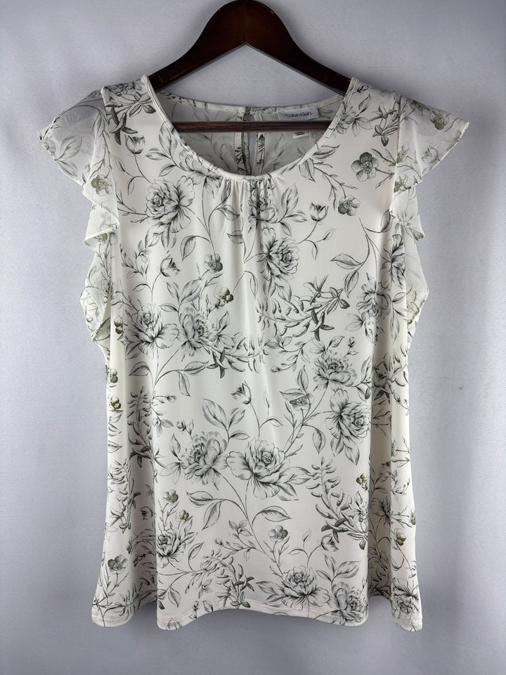 Women’s Calvin Klein Large White w/ Green Florals Blouse