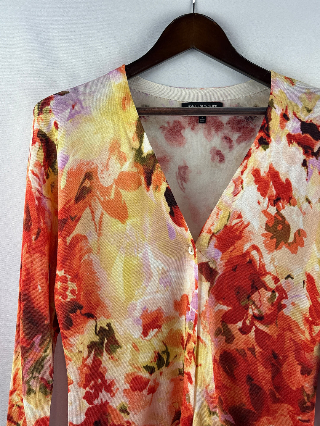 Women’s Jones New York Small Orange Sweater w/ Abstract Florals