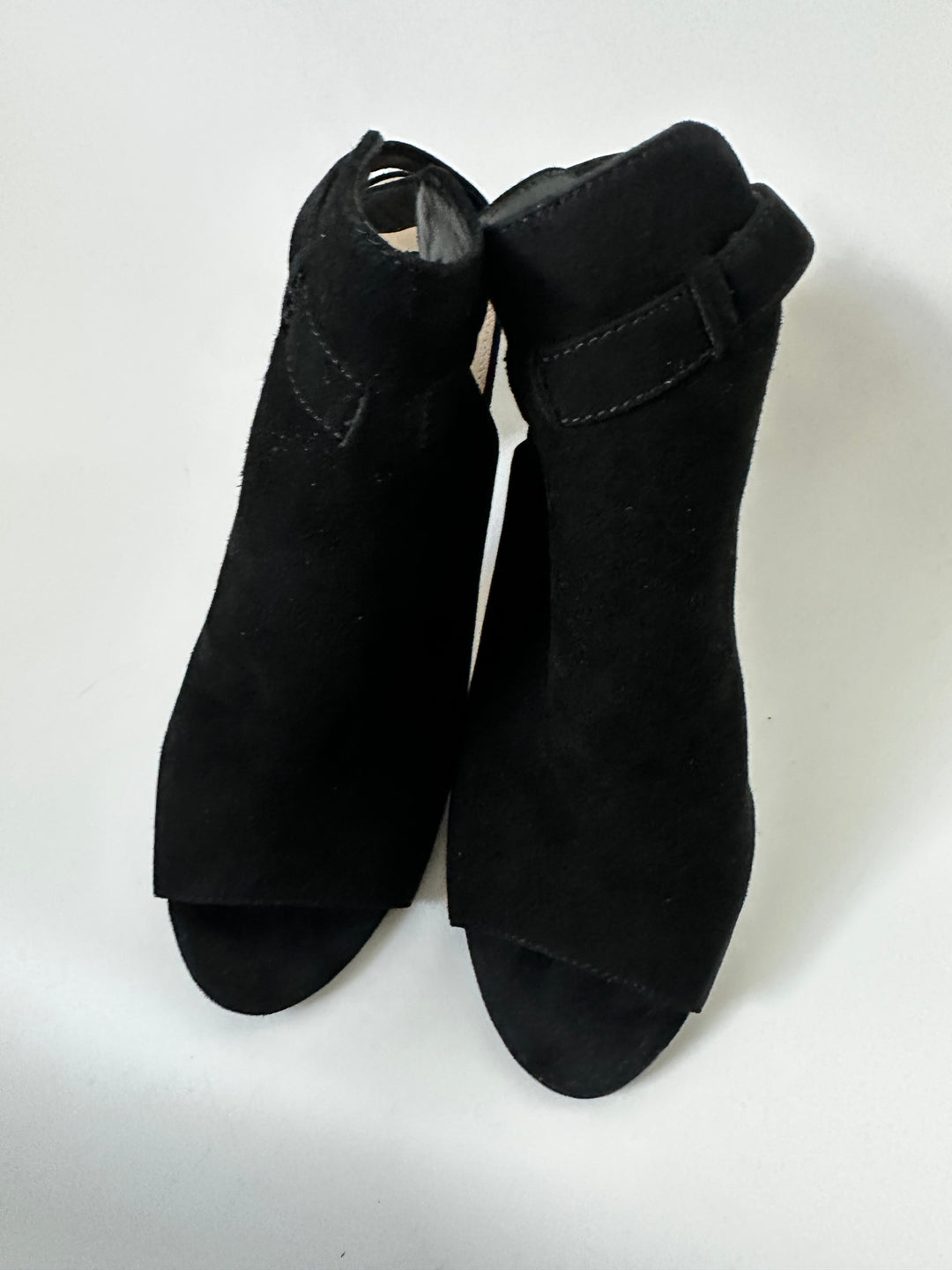Via Spiga Black Suede Open Toe Ankle Booties Block Heel Size 8