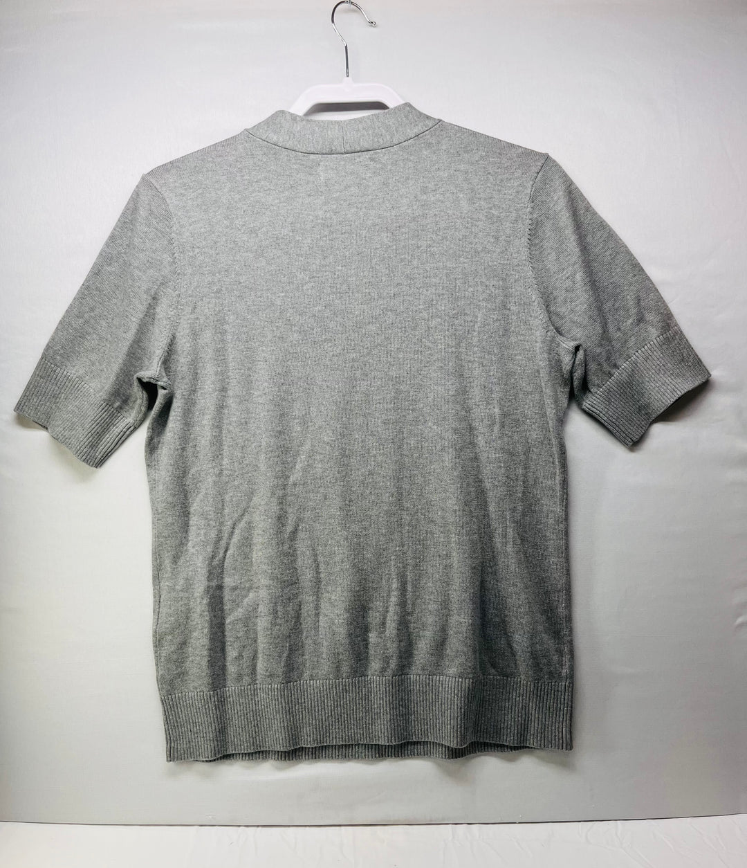 Lands’ End Women’s Gray Cotton Short Sleeve Sweater Knit Pullover Casual Top